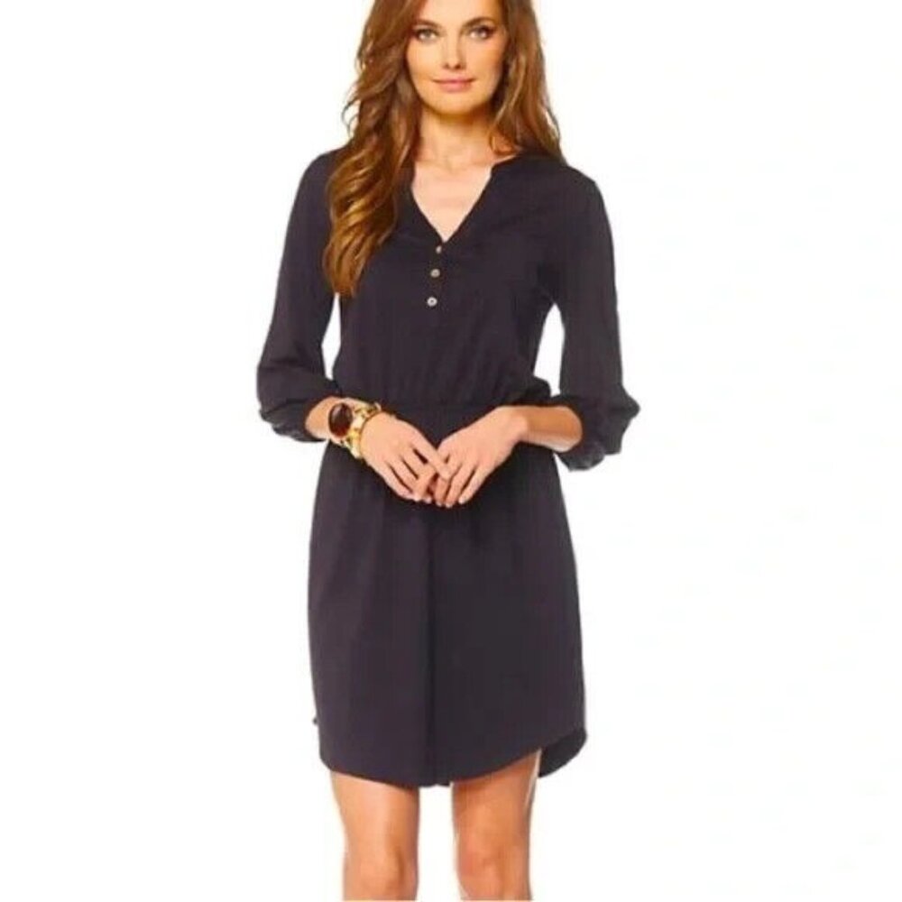 Lilly Pulitzer Beckett Shirt Dress XXS Black Long Sleeve Elastic Waist Women's